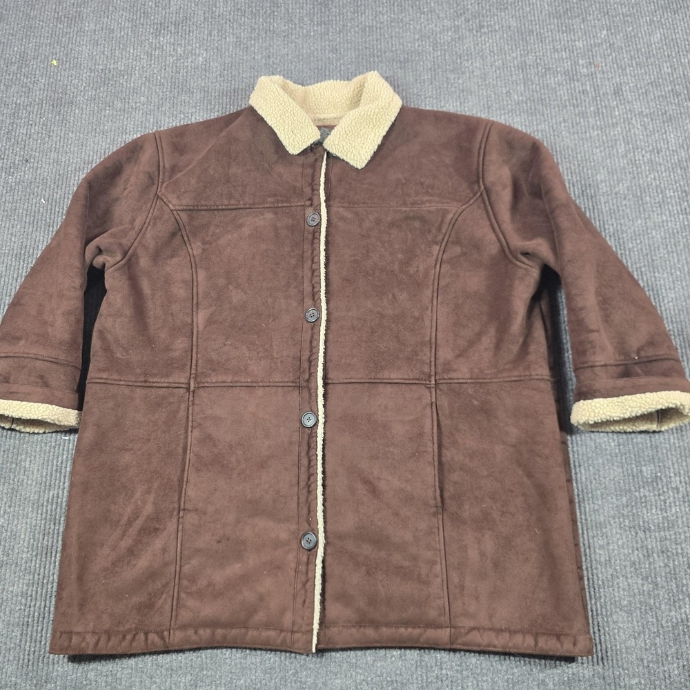 Lauren Ralph Lauren Coat Womens 3X Brown Faux Suede Sherpa Lined Button Front - Picture 2 of 15